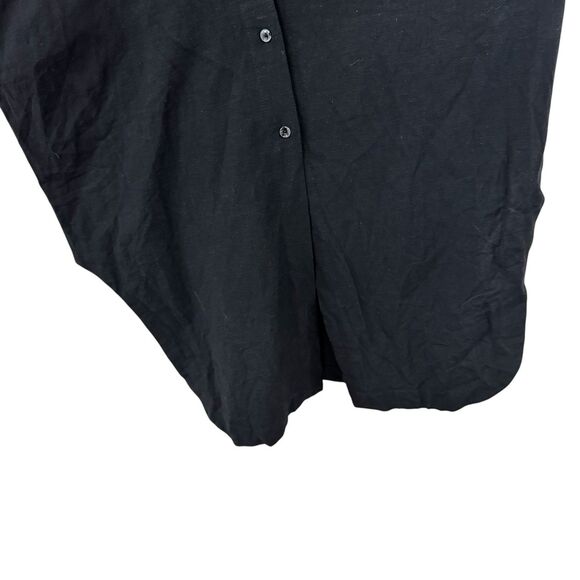 Mod Ref NEW Large Button Dress Midi Linen Blend Black Short Sleeve Womens - Picture 8 of 10